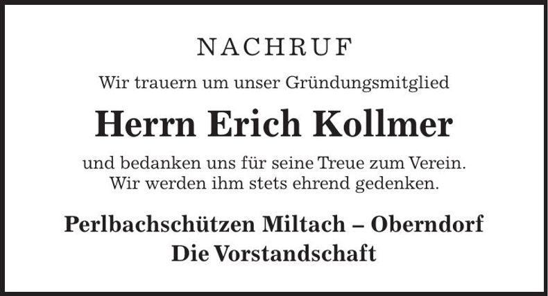 Traueranzeige Erich Kollmer
