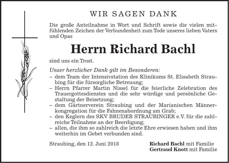 Traueranzeige Richard Bachl