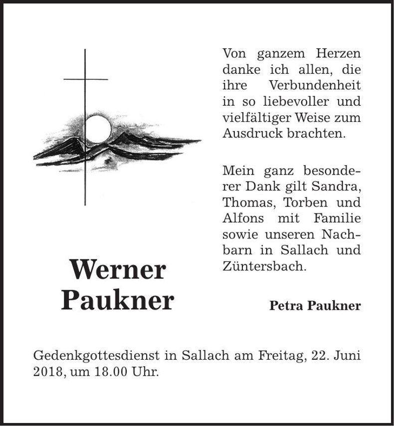Traueranzeige Werner Paukner