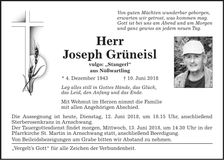 Traueranzeige Joseph Grüneisl