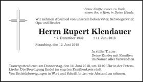 Traueranzeige Rupert Klendauer