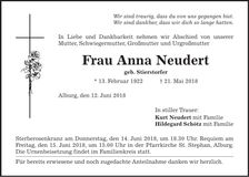 Traueranzeige Anna Neudert