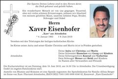 Traueranzeige Xaver Eisenhofer