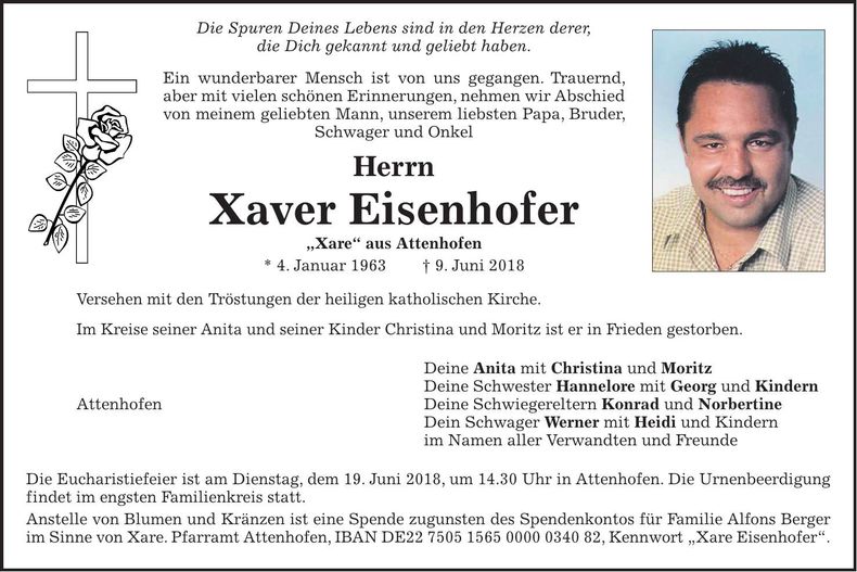 Traueranzeige Xaver Eisenhofer