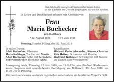 Traueranzeige Maria Buchecker