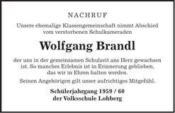 Traueranzeige Wolfgang Brandl