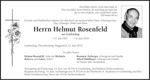 Traueranzeige Helmut Rosenfeld