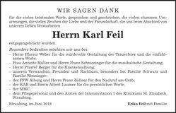 Traueranzeige Karl Feil