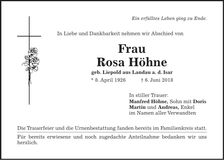 Traueranzeige Rosa Höhne