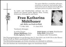 Traueranzeige Katharina Mühlbauer