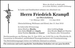 Traueranzeige Friedrich Krampfl