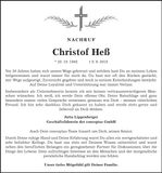 Traueranzeige Christof Hess