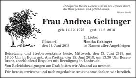 Traueranzeige Andrea Geltinger
