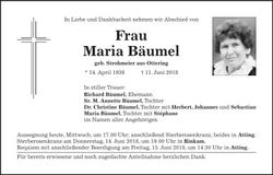 Traueranzeige Maria Bäumel