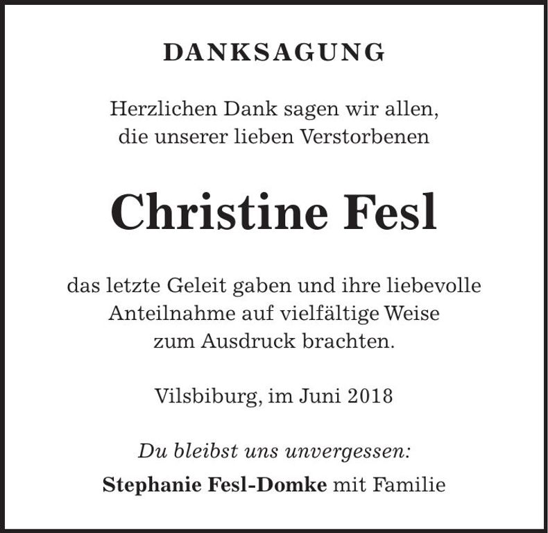 Traueranzeige Christine Fesl