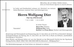 Traueranzeige Wolfgang Dier