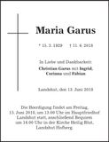 Traueranzeige Maria Garus