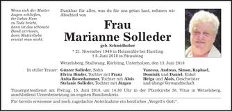 Traueranzeige Marianne Solleder