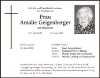 Traueranzeige Amalie Geigenberger