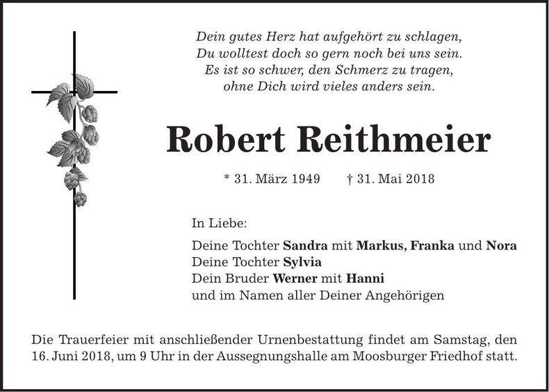 Traueranzeige Robert Reithmeier