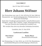 Traueranzeige Johann Stiftner