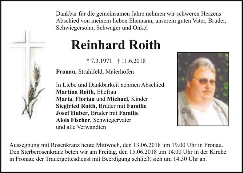 Traueranzeige Reinhard Roith