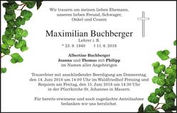 Traueranzeige Maximilian Buchberger