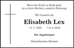 Traueranzeige Elisabeth Lex