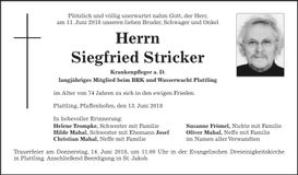 Traueranzeige Siegfried Stricker