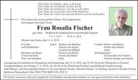 Traueranzeige Rosalia Fischer