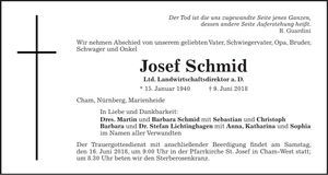 Traueranzeige Josef Schmid