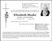 Traueranzeige Elisabeth Hauke