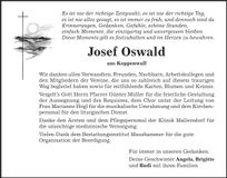Traueranzeige Josef Oswald