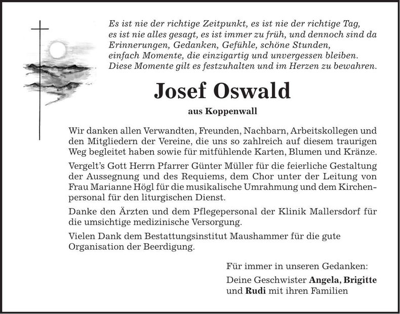 Traueranzeige Josef Oswald