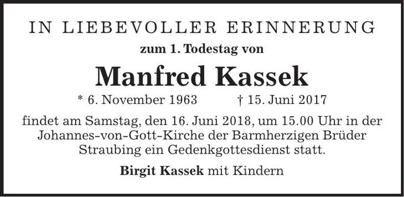 Traueranzeige Manfred Kassek