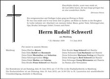 Traueranzeige Rudolf Schwertl