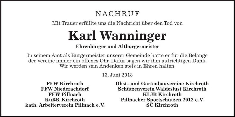 Traueranzeige Karl Wanninger