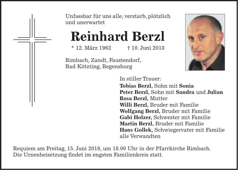 Traueranzeige Reinhard Berzl