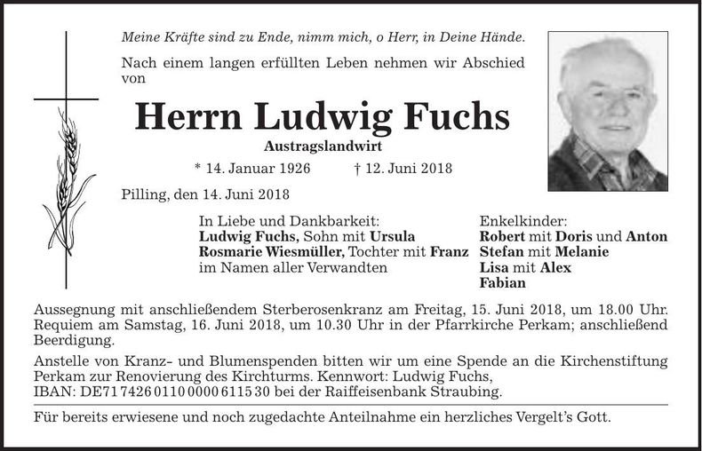 Traueranzeige Ludwig Fuchs