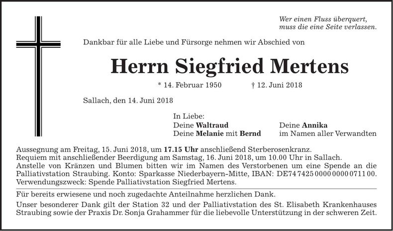 Traueranzeige Siegfried Mertens