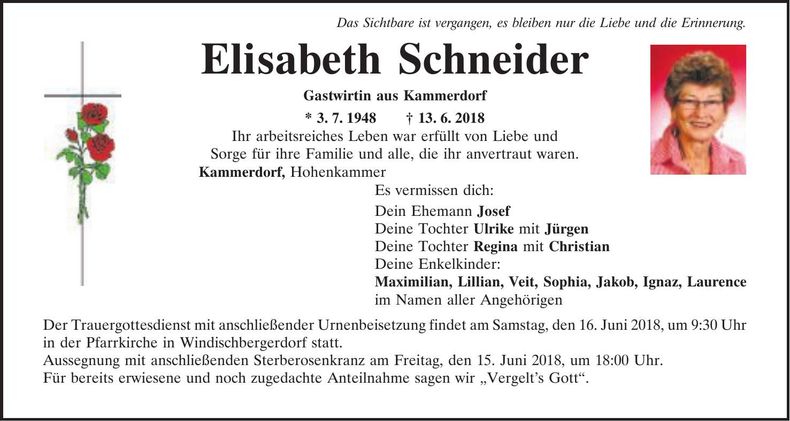 Traueranzeige Elisabeth Schneider