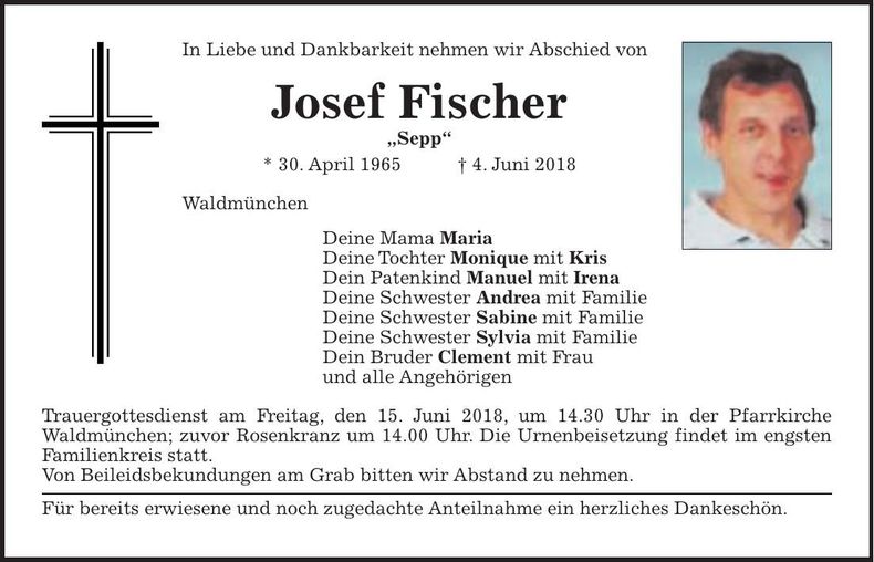 Traueranzeige Josef Fischer
