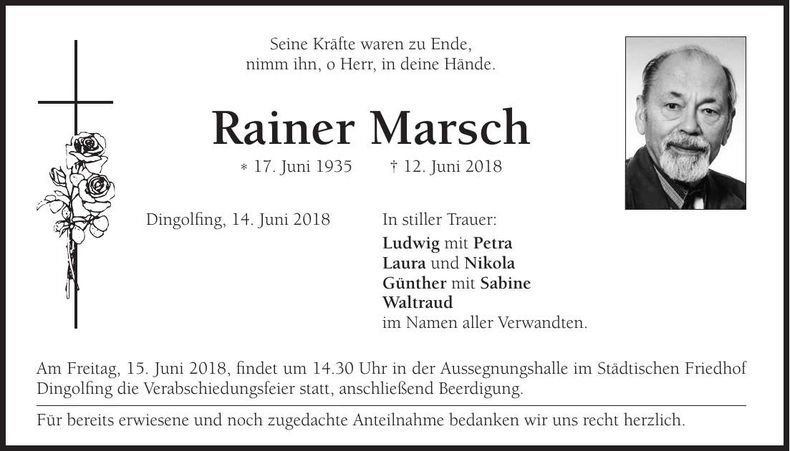 Traueranzeige Rainer Marsch