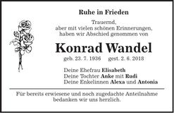Traueranzeige Konrad Wandel