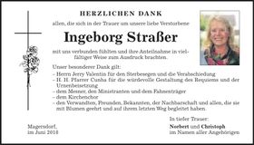 Traueranzeige Ingeborg Straßer
