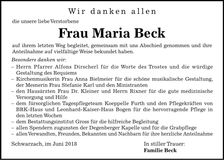 Traueranzeige Maria Beck