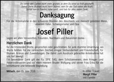 Traueranzeige Josef Piller