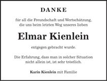 Traueranzeige Elmar Kienlein
