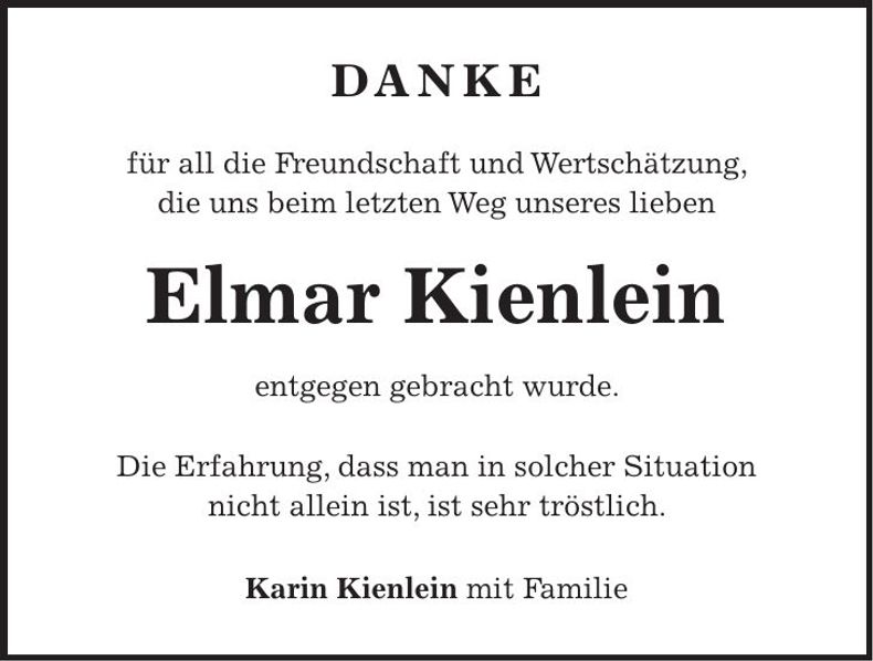 Traueranzeige Elmar Kienlein
