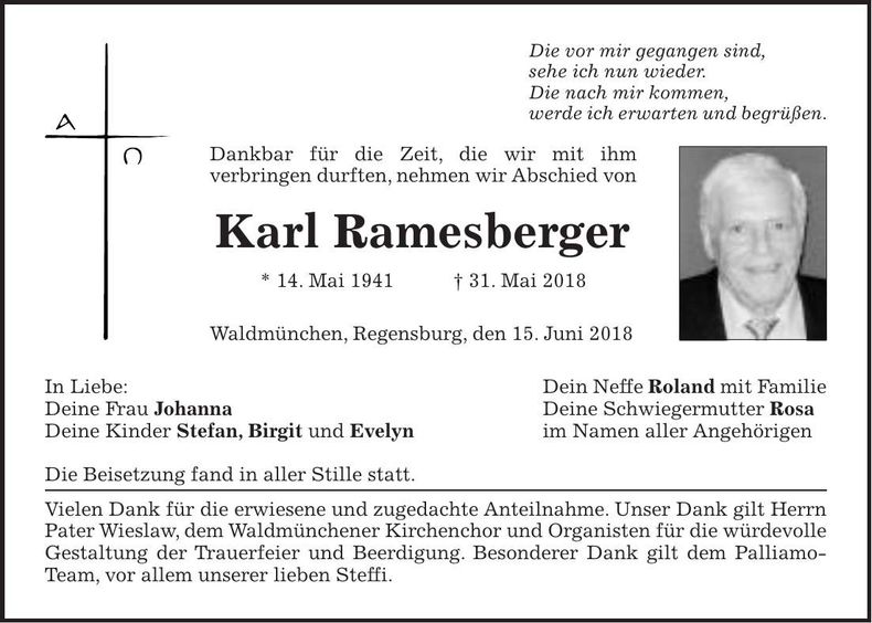 Traueranzeige Karl Ramesberger